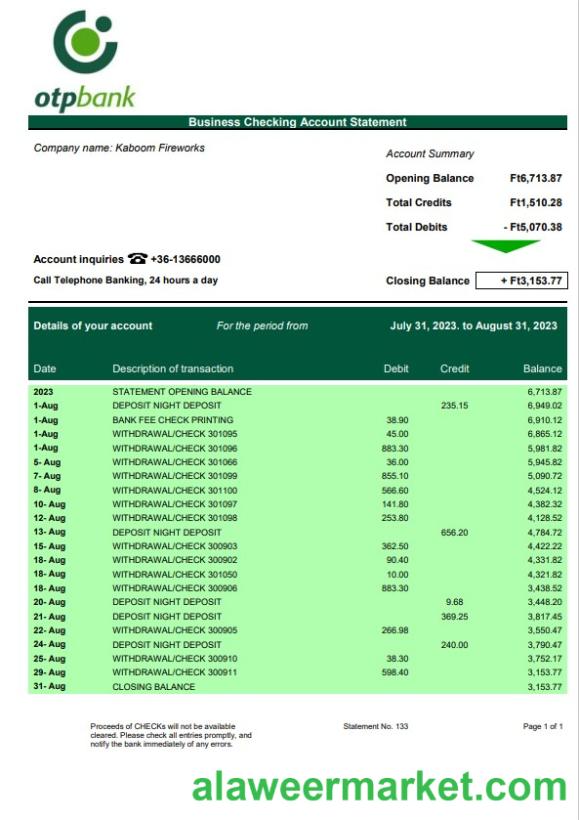 OTP Bank firm statement Word and PDF template